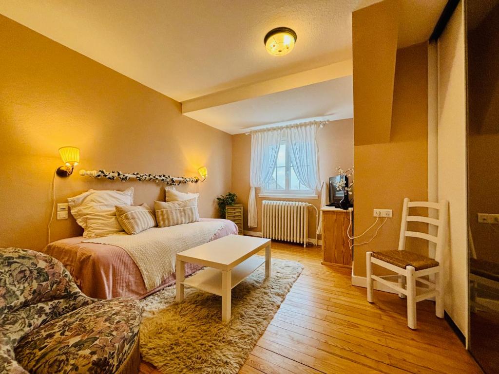 Postel nebo postele na pokoji v ubytování Villa Camélias, appartements de charme