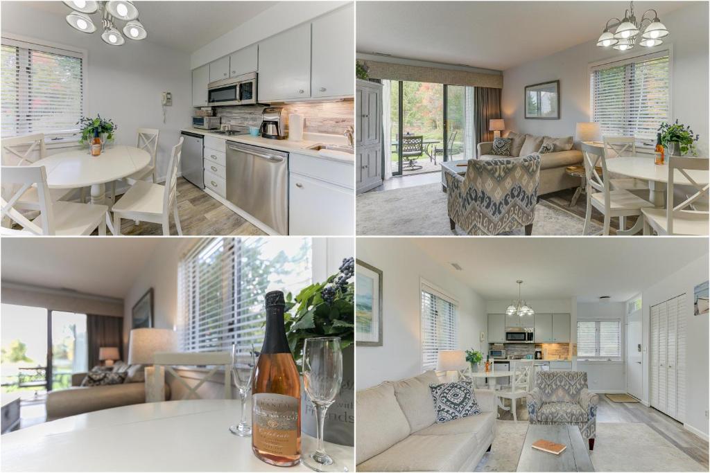 a collage of photos of a kitchen and a living room at Gorgeous Chic Beach Front Condo 2775 in Traverse City