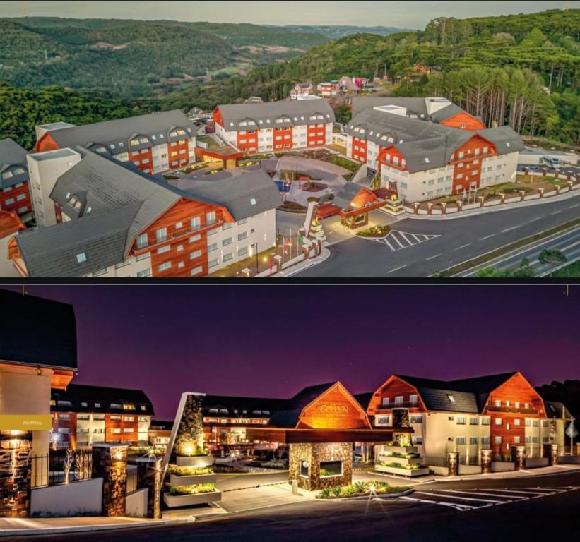 due foto di una città prima e dopo di Laguetto Bianca a Gramado