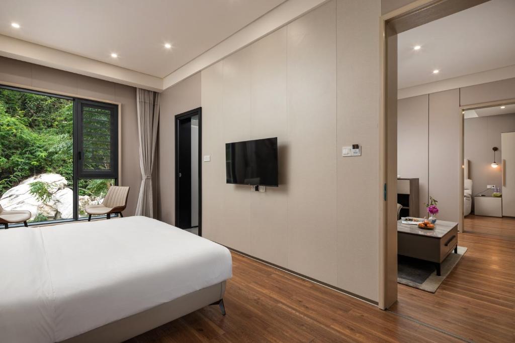 TV a/nebo společenská místnost v ubytování Guilin Reed Flute Retreat Free pick-up service over 2 nights