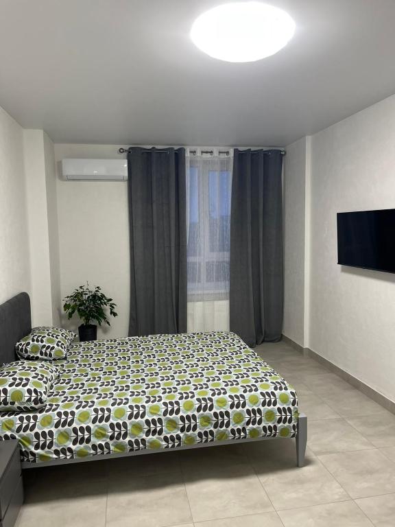 a bedroom with a large bed and a television at Апартаменти Люкс 5 in Khmelnytskyi