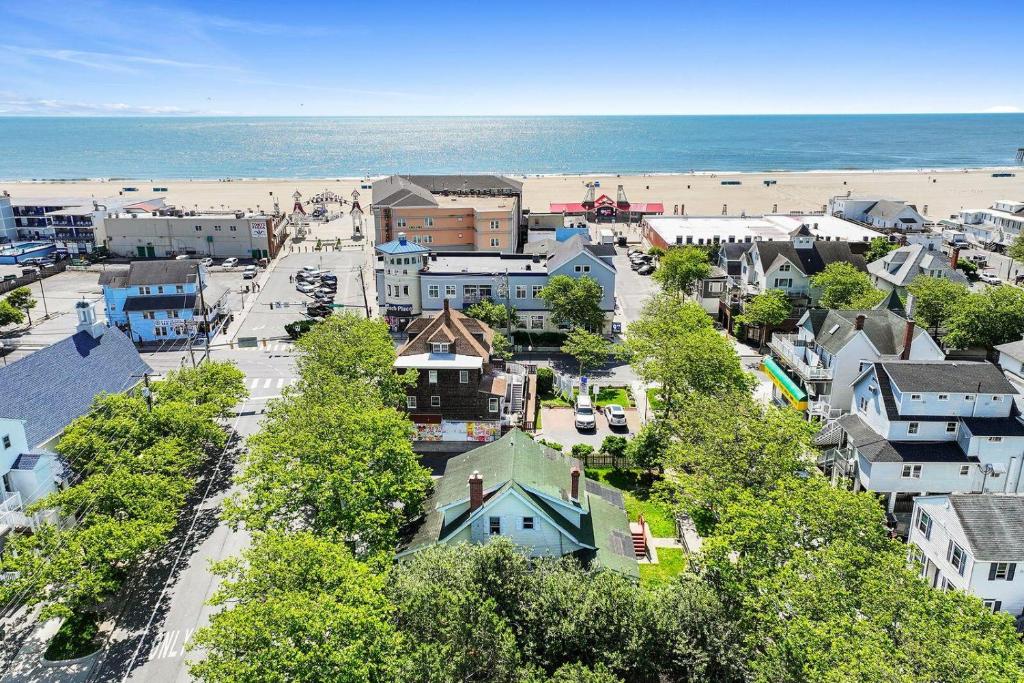 an aerial view of a town with a beach at OC Downtown Dream Home in Ocean City