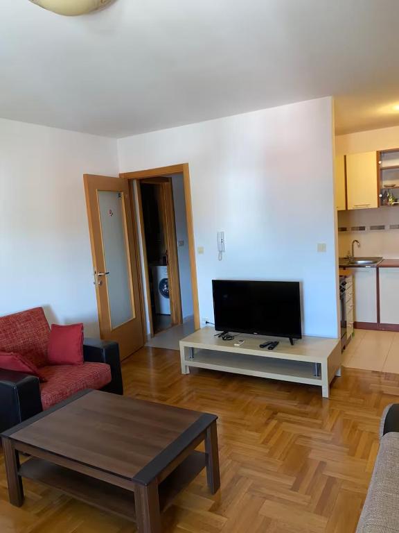 a living room with a tv and a table at Filip apartment in Podgorica