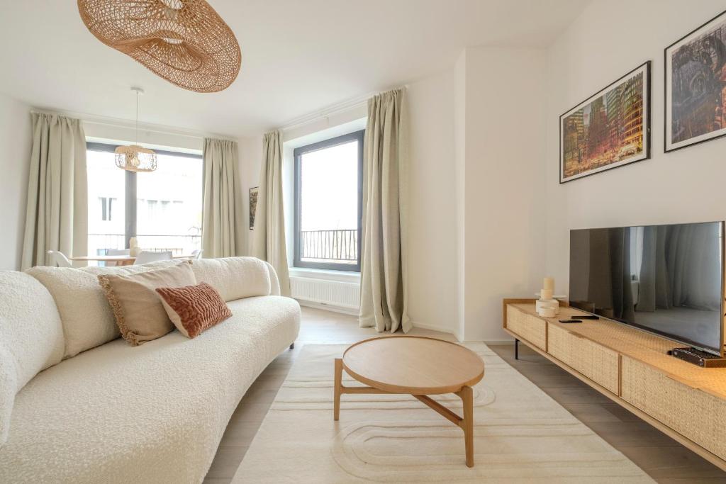 TV a/nebo společenská místnost v ubytování Lumineux appartement 1 chambre au cour de Schaerbeek