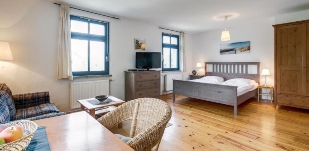 a living room with a bed and a couch at Studio 52 in Rankwitz