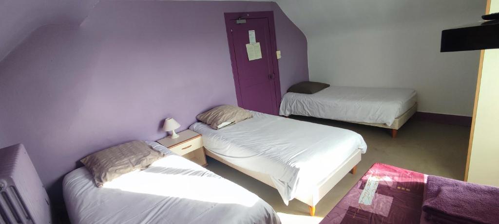 a room with three beds in a room at Le bouf tard chambre vue sur jardin CH7 in Vendôme