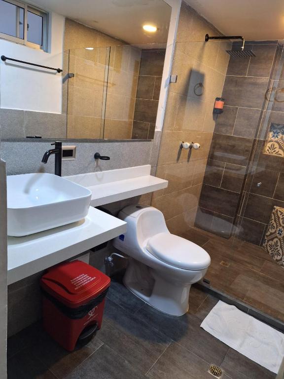 Koupelna v ubytování Hotel Suramericana