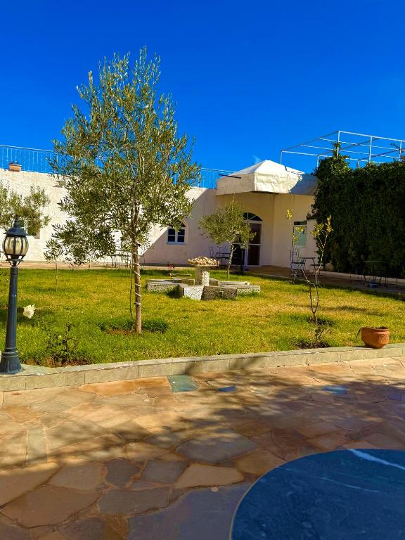 a house with a tree and a street light at Hôtel Khalwa in Jenane Sidi Amer