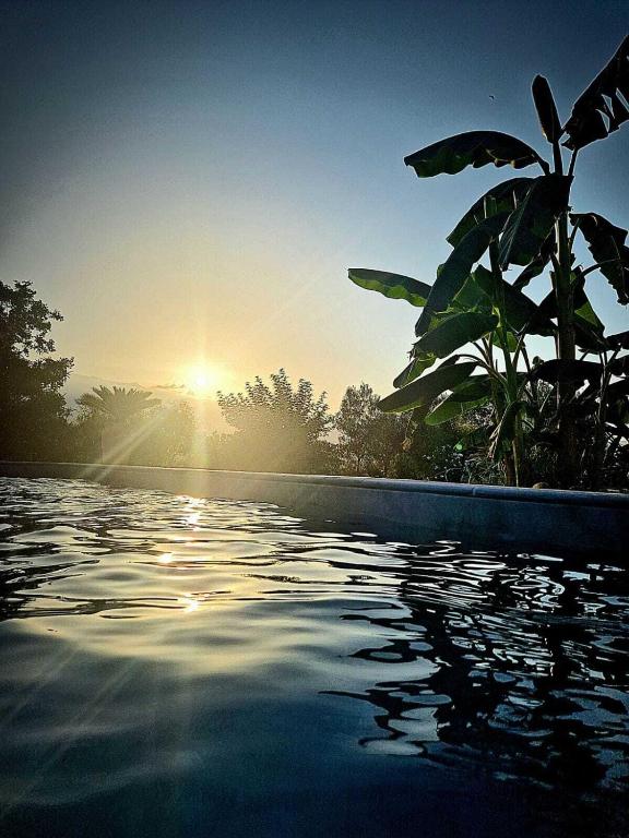 - une piscine au coucher du soleil en arrière-plan dans l'établissement Casa Di Nonna, à Ghisonaccia
