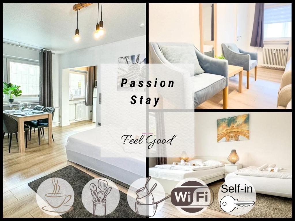 a collage of three pictures of a living room and a bedroom at Business Apartment Altstadt in Bremen