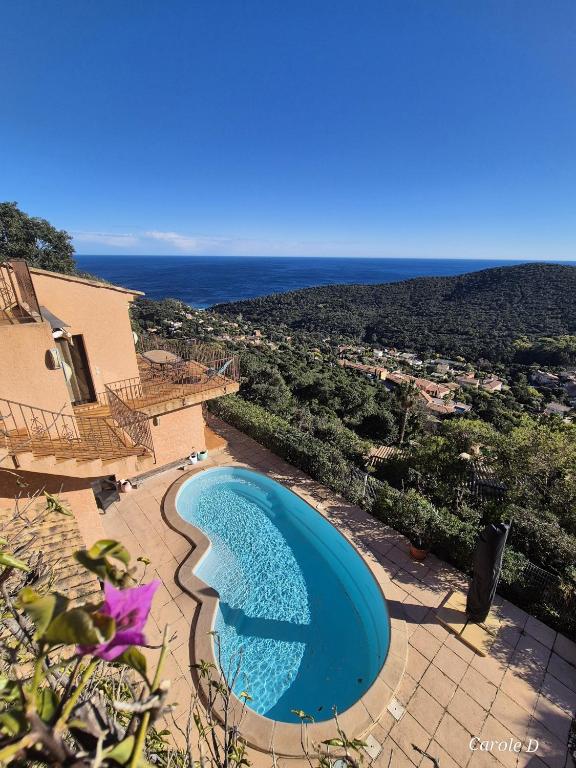une piscine avec vue sur l'océan dans l'établissement Villa Pétale de Rose, à Cavalaire-sur-Mer