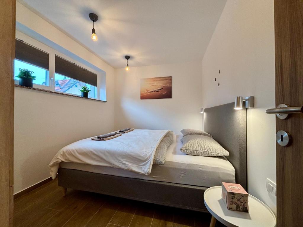 Postel nebo postele na pokoji v ubytování AERO Apartmaji Lesce-Bled