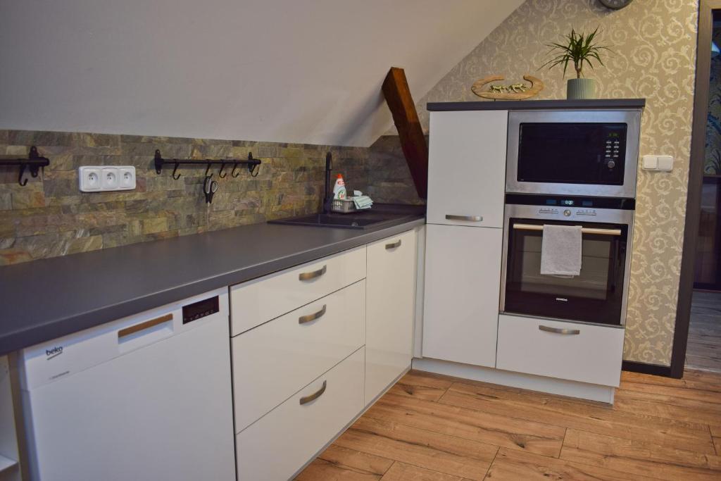 Kuchyň nebo kuchyňský kout v ubytování Apartmány pod Prašivou