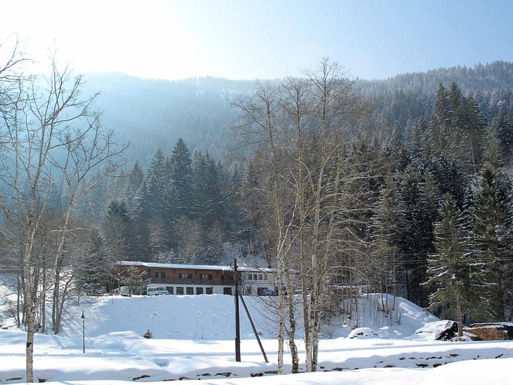 a house in a snow covered field with trees at Holiday Home Alpenchalet Silbertal by Interhome in Silbertal