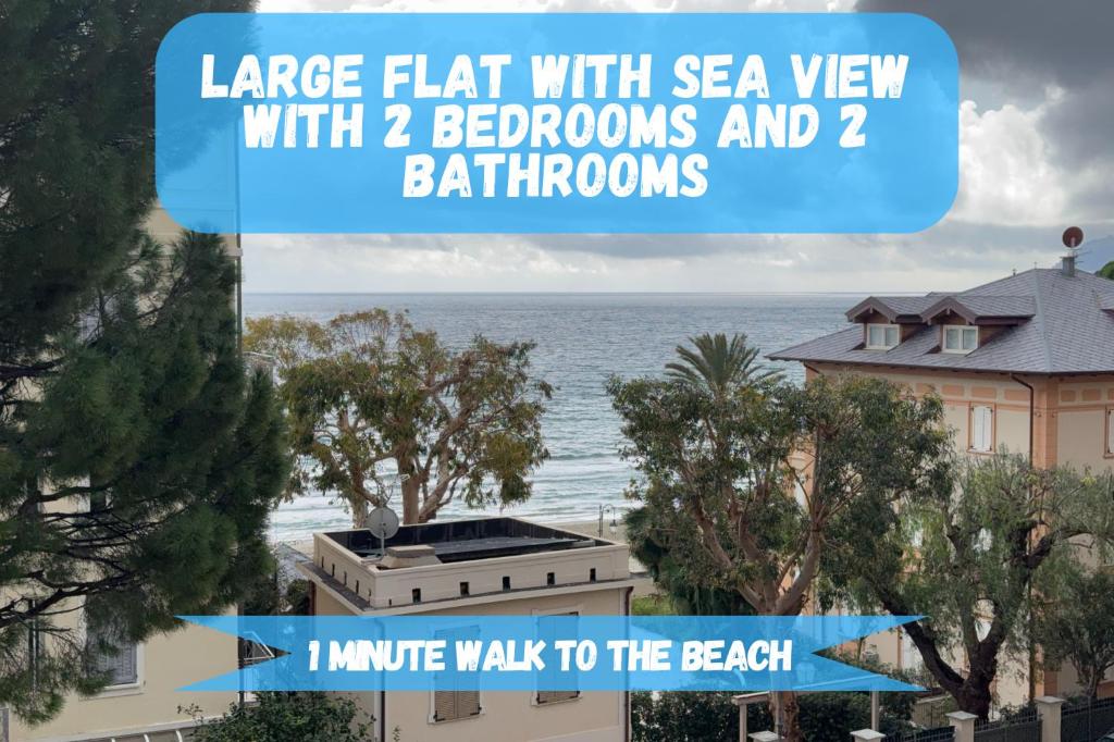 a collage of two pictures of the ocean and a beach at 1 Min Walk from the Sea, with 2 Bed and 2 Bath in Alassio