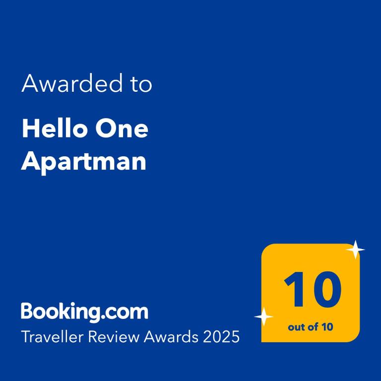 Certifikát, hodnocení, plakát nebo jiný dokument vystavený v ubytování Hello One Apartman