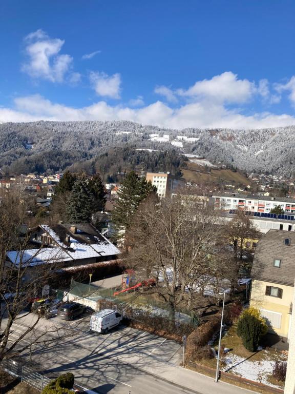 a view of a city with mountains in the background at Apartman Liezen in Liezen