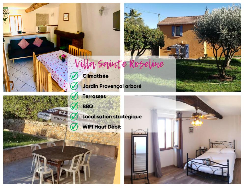 un collage de photos d'une maison dans l'établissement Villa Sainte Roseline -AC, Provençal Garden and BBQ, aux Arcs-sur-Argens