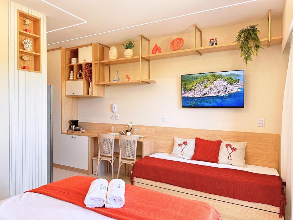 Ένα ή περισσότερα κρεβάτια σε δωμάτιο στο Makia Beach Resort Muro Alto - Porto de Galinhas