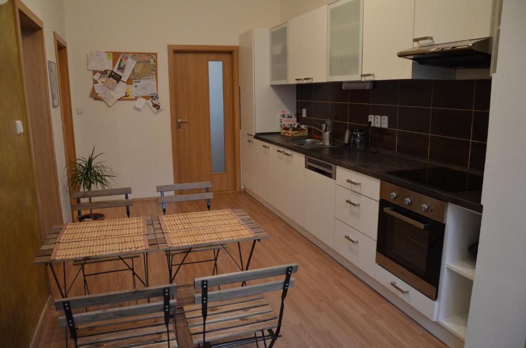 Comfortable Apartment Vlkovaにあるキッチンまたは簡易キッチン