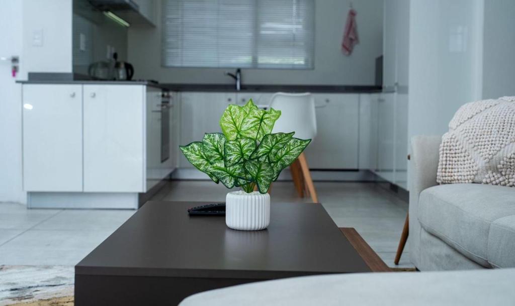 a vase on a coffee table in a living room at Feelathome in Midrand