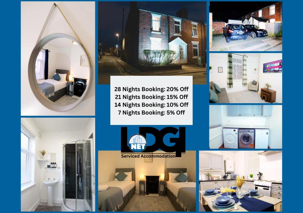 スタッフォードにあるTown Centre House with parking, Wi-Fiのリビングルームとベッドルームのコラージュ