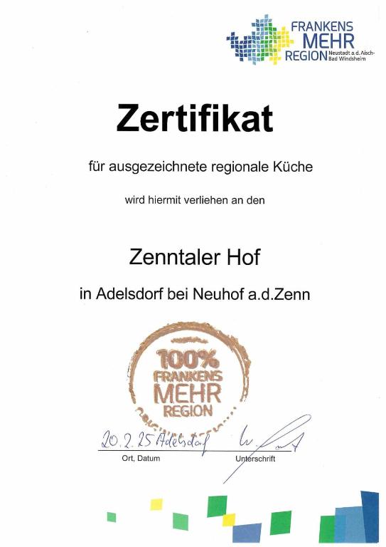 Certifikát, hodnocení, plakát nebo jiný dokument vystavený v ubytování Zenntaler Hof