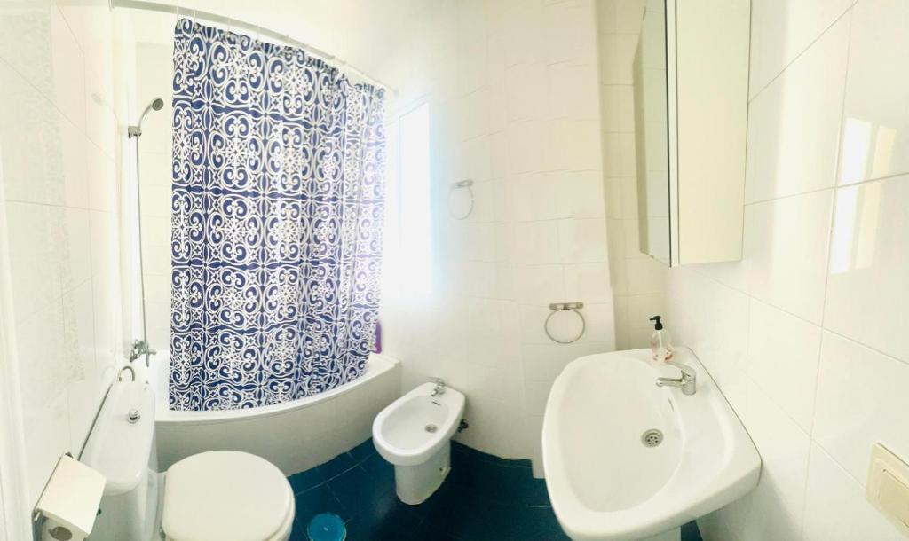 un bagno bianco con un water e un lavandino di PISO CENTRO HISTÓRICO 3 DORMITORIOS a Jerez de la Frontera
