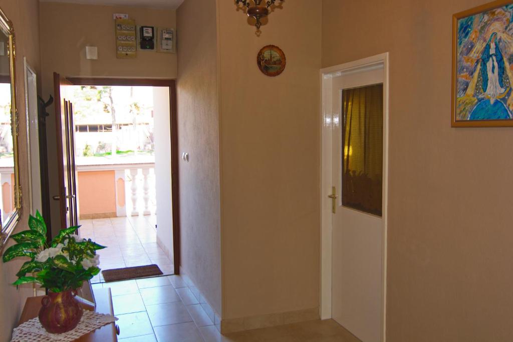 korytarz z drzwiami i rośliną w pokoju w obiekcie Apartment and Rooms Toka w mieście Zadar