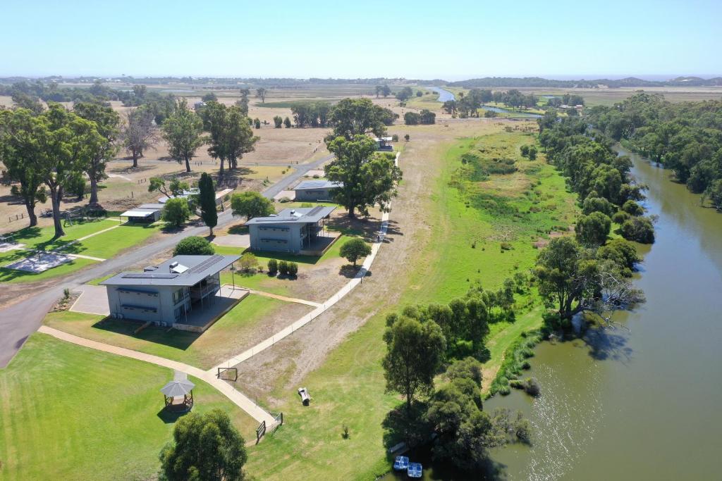an aerial view of a park next to a river at Stirling Estate Chalets in Capel