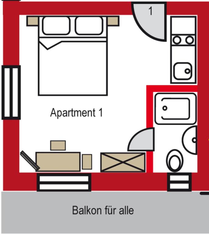 Půdorys ubytování App 1 - Farbennest mit Frühstück Teeküche, Sommerbergbahnen inkl