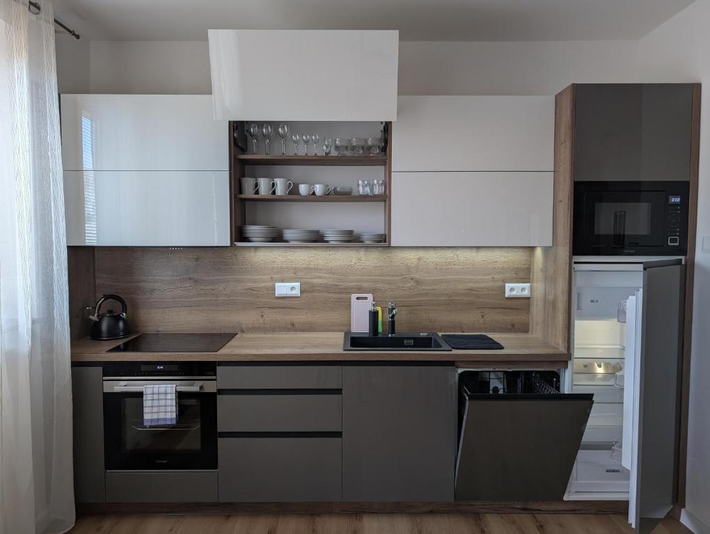 Kuchyň nebo kuchyňský kout v ubytování Apartmany u Denyho