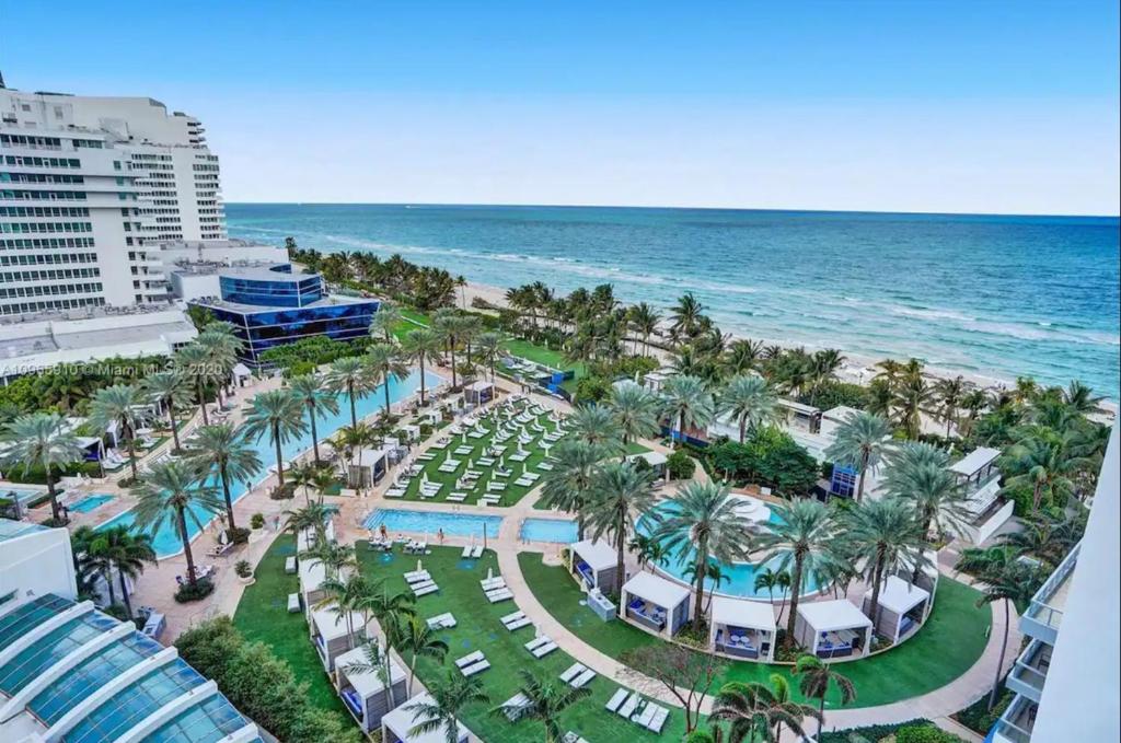 an aerial view of the beach and the ocean at Fontainebleau Hotel Ocean View Fits 6! 1 BED/2 BA in Miami Beach