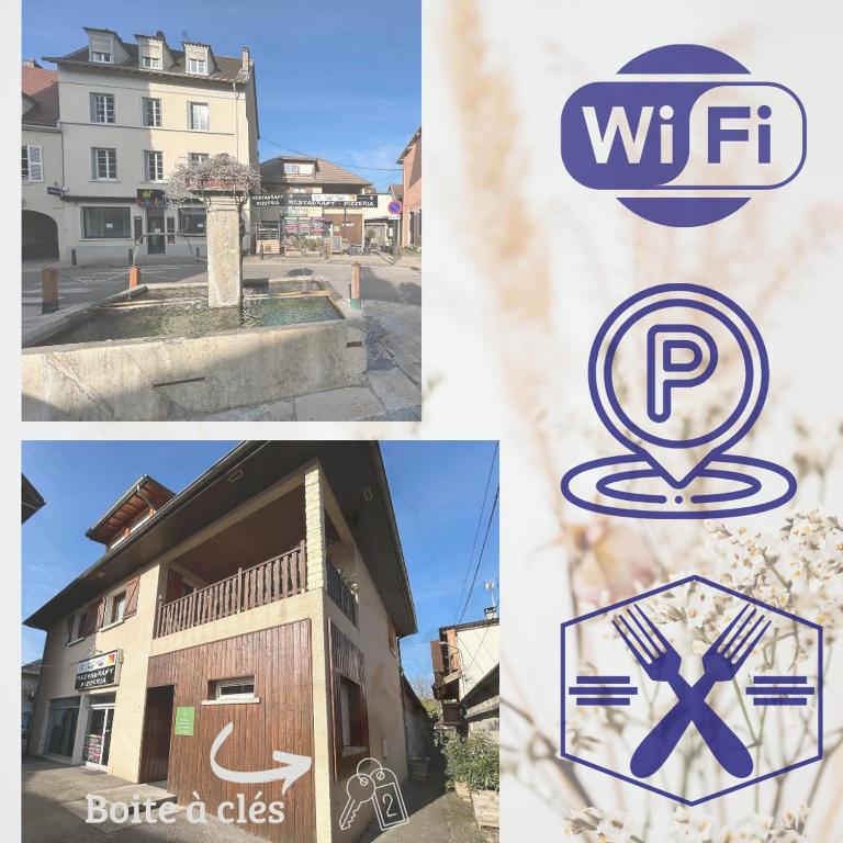 un collage de trois images d'un bâtiment dans l'établissement Studio spacieux, centre ville, à Le Pont-de-Beauvoisin