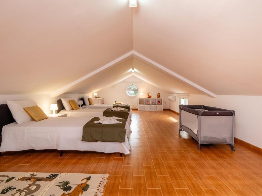 una camera mansardata con due letti e una televisione di Paradise Guest House a Farroupo