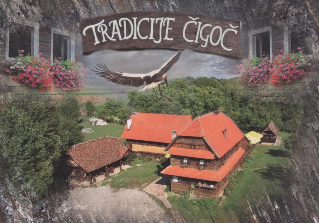Tradicije Cigoc في Čigoč: نموذج منزل وطائر يطير فوقه
