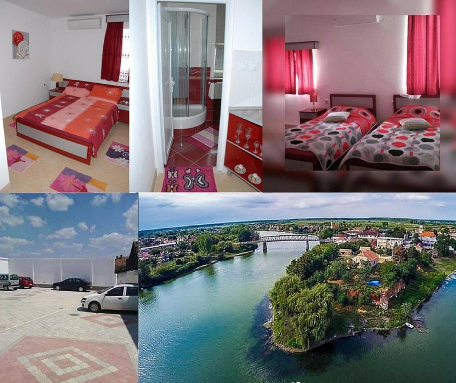 a collage of four pictures of a hotel room at Guesthouse Vila Nova in Morović