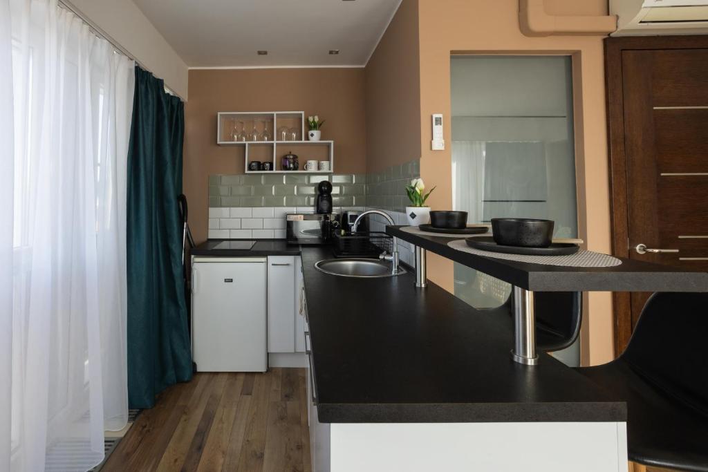Kuchyň nebo kuchyňský kout v ubytování HelloWine Apartman II
