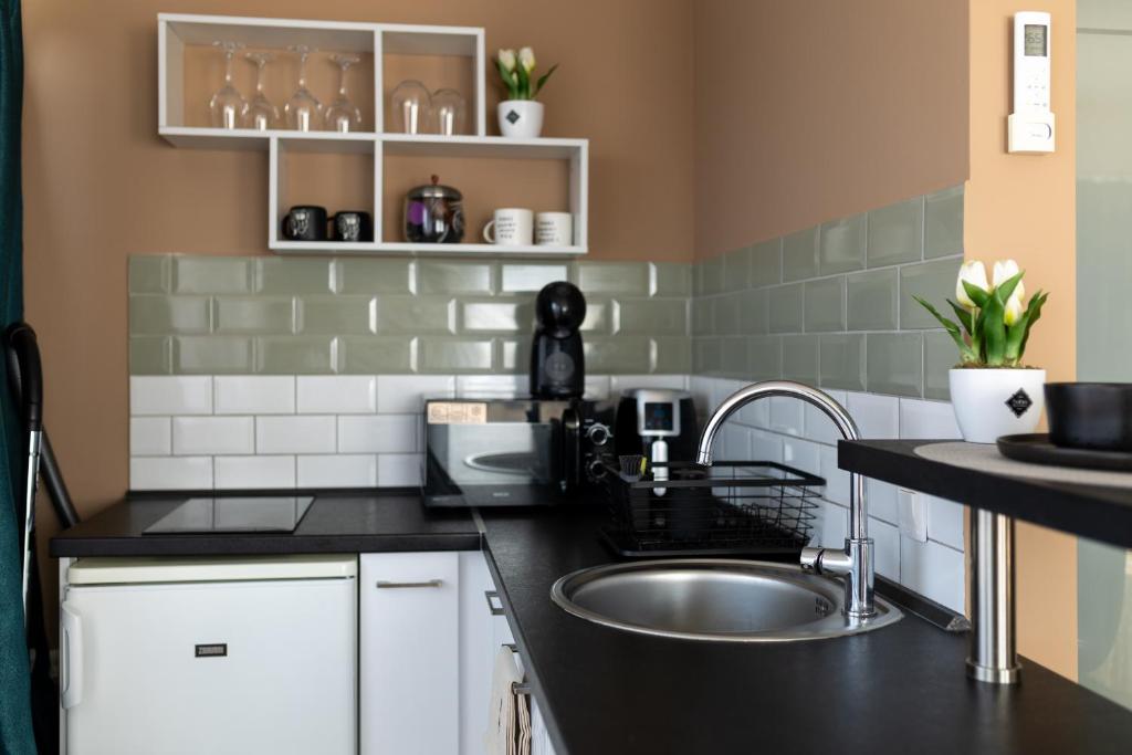 Kuchyň nebo kuchyňský kout v ubytování HelloWine Apartman II