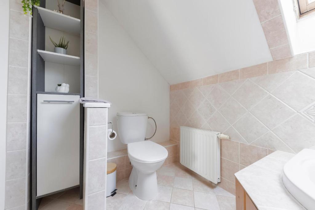 a bathroom with a toilet and a sink at Guest House KRISTI in Tuchoměřice