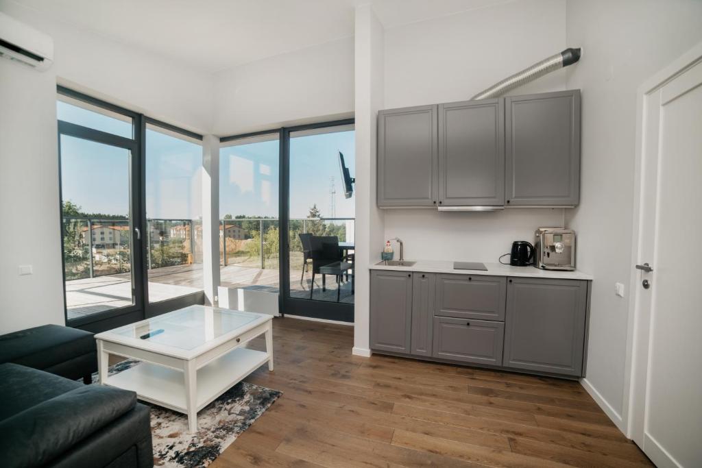 Η κουζίνα ή μικρή κουζίνα στο Monikos apartamentai Šventosios vartai 14K