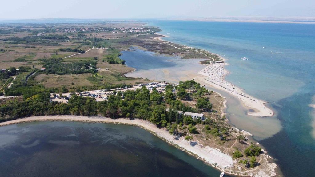 an aerial view of an island in the water at Studio Apartment in Nin with Terrace, Air Conditioning, Wi-Fi (233-2) in Nin