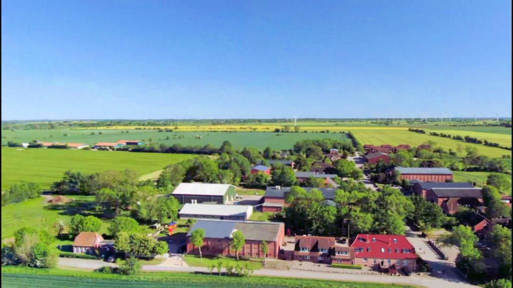 an aerial view of a small town in a field at Kastanie in Fehmarn
