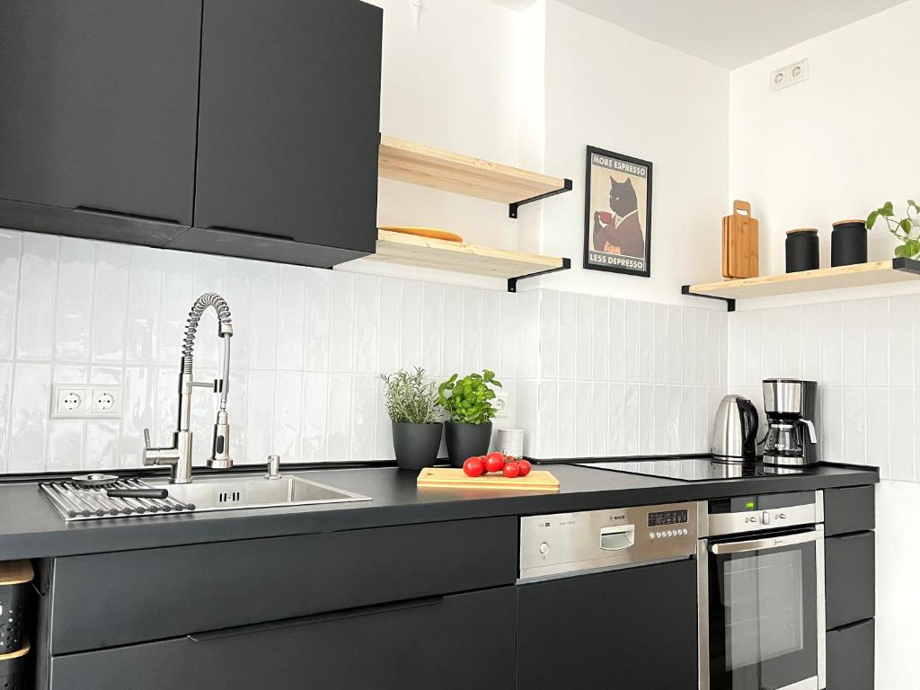 Kuchyň nebo kuchyňský kout v ubytování Stylish Central Apartment