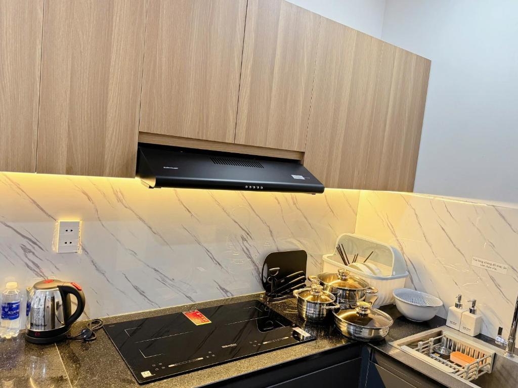 Kuchyň nebo kuchyňský kout v ubytování Fame Apartment