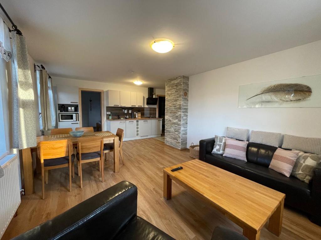 Kuchyň nebo kuchyňský kout v ubytování Apartmány HÁJOVNA Lipno