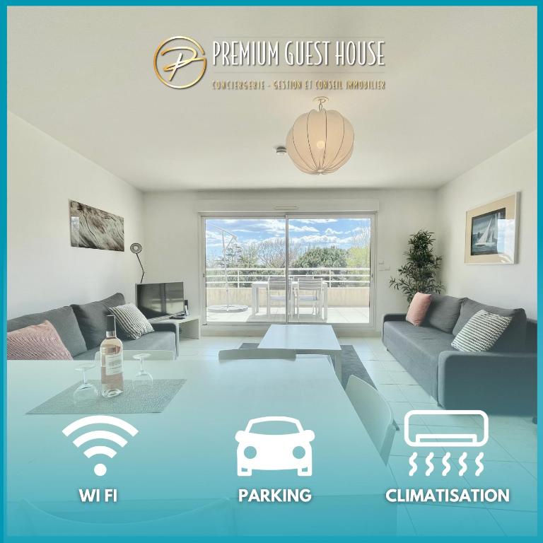 wizualizacja salonu z willą w obiekcie PGH N7- 100m de la Plage, Vue Mer & Parking Privé w mieście La Grande-Motte