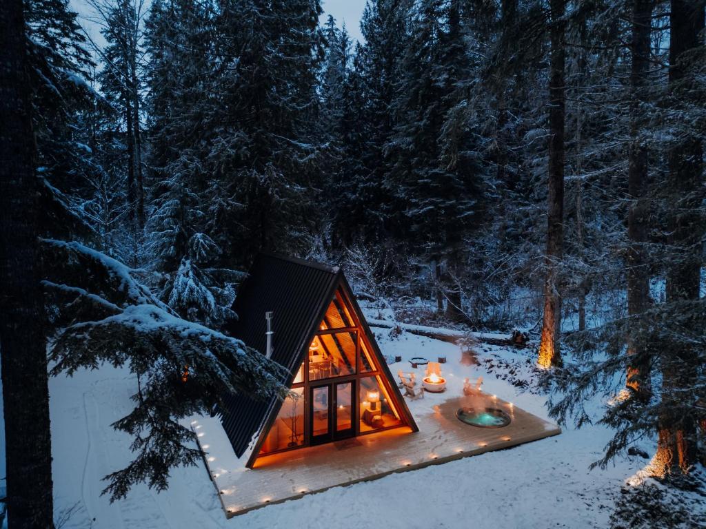 Lafa Cabin - Luxe A Frame Retreat with Hot Tub, Sauna, Firepit- 5 Min to Mt Rainier v zimě