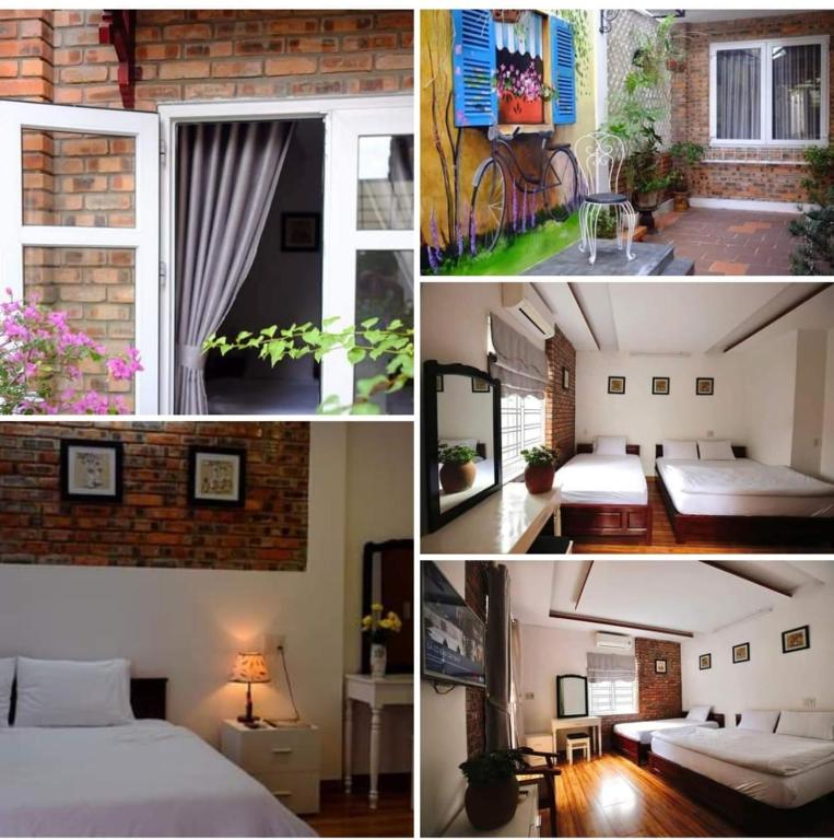 a collage of photos of a bedroom and a living room at Loankim Homestay in Hue