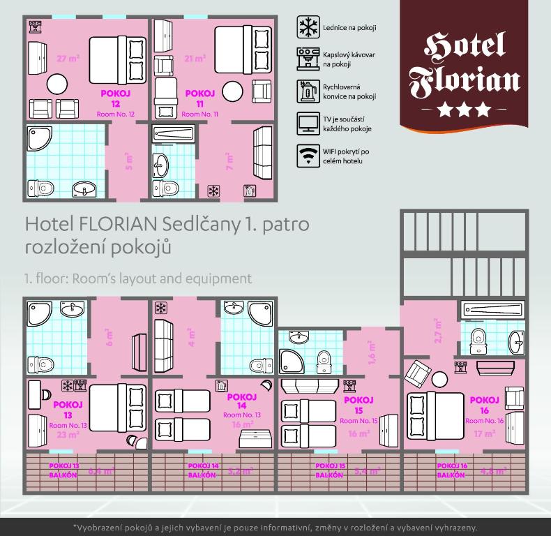 Půdorys ubytování hotel Florian Sedlčany